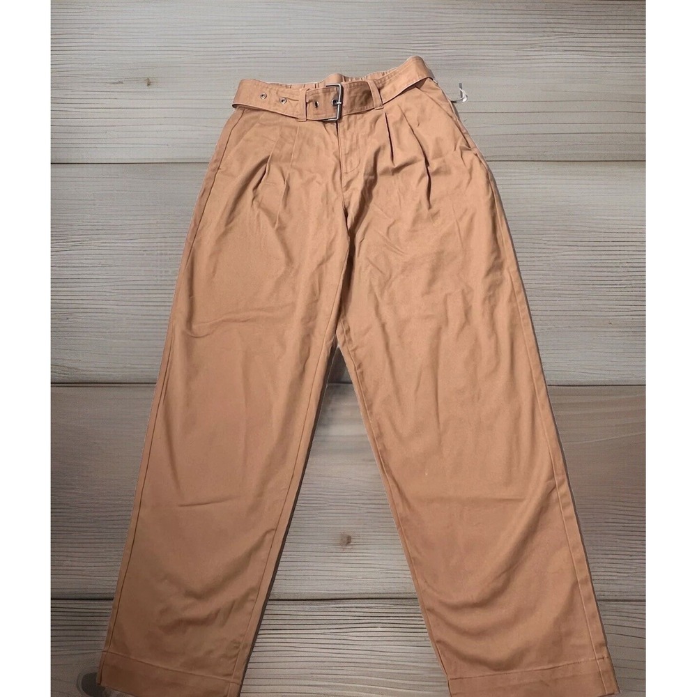 A New Day Womens Pleated Wide Leg Belted Trousers Camel Brown Size 4